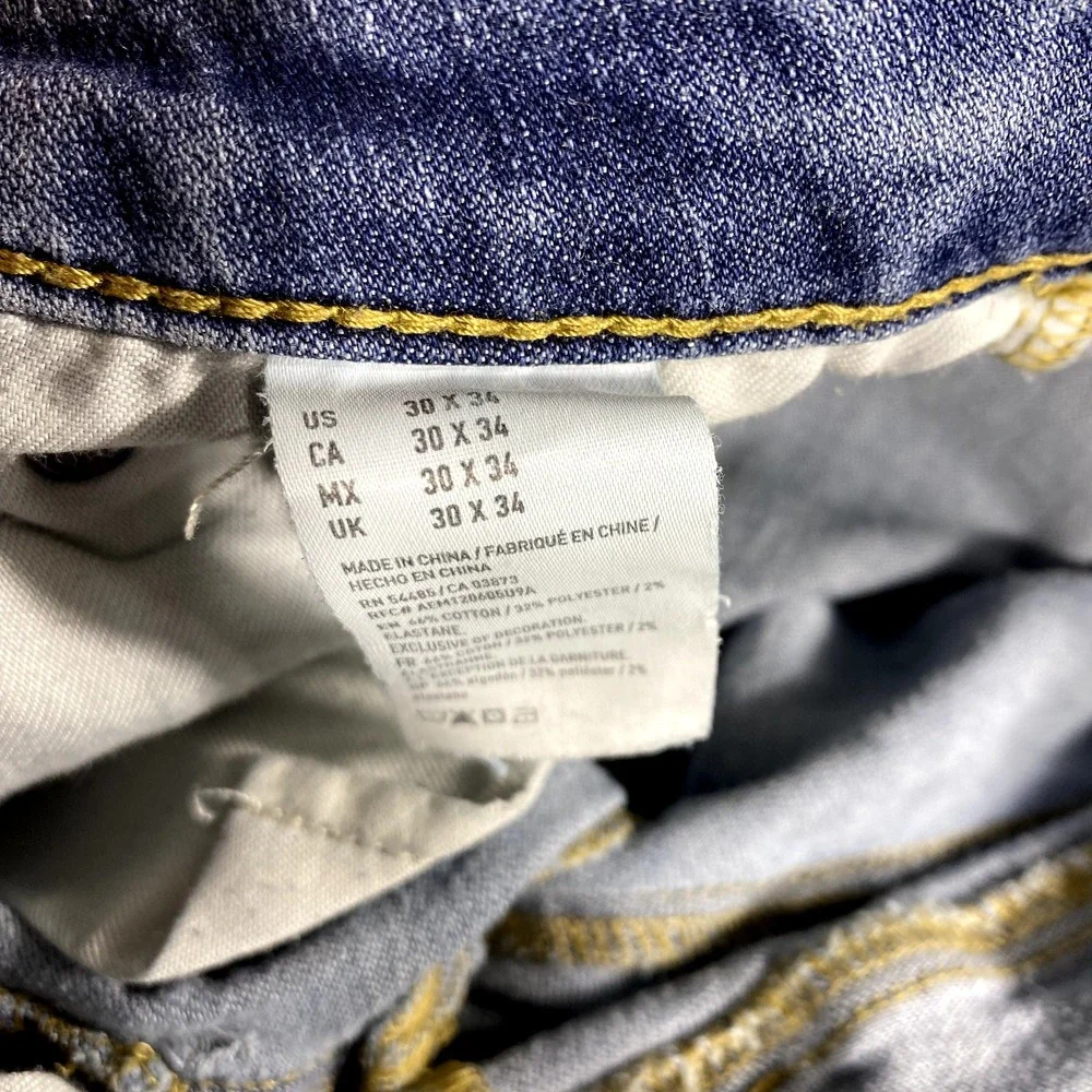 American Eagle Jeans Mens 30x33 Blue Denim Slim Extreme Flex Skinny Distressed ^